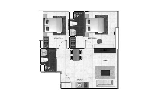Планировка квартиры 2 спальни в ЖК Arcadia Millennium Tower № 11008 (2D)